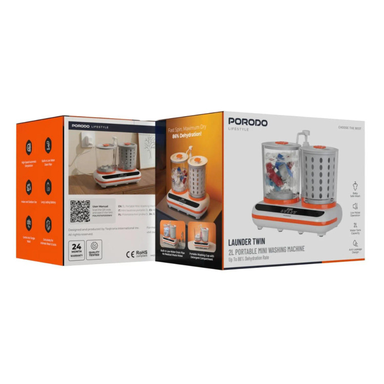ماشین لباسشویی قابل حمل Porodo Launder Twin 2L Portable Mini