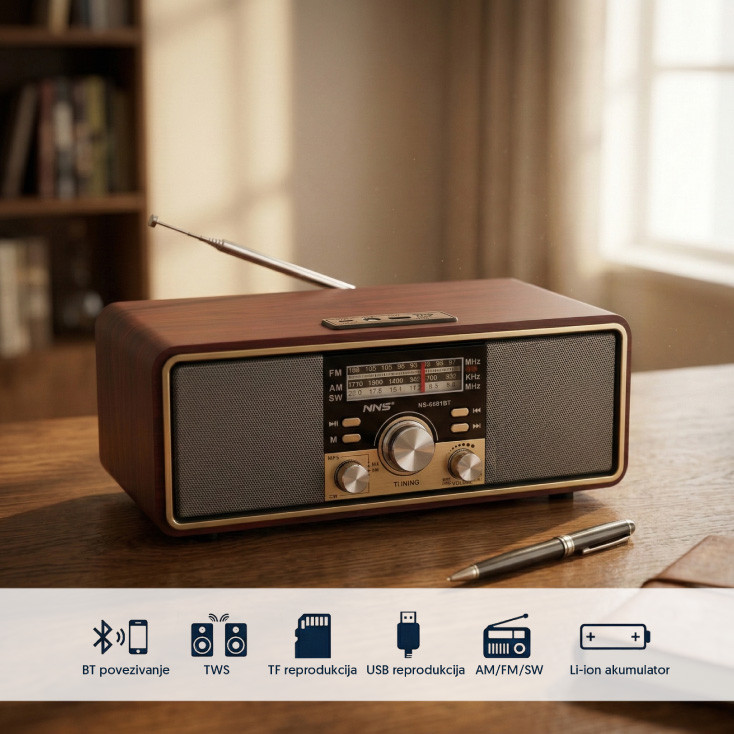 اسپیکر رادیو کلاسیک (چوبی) مدل NNS-6681BT