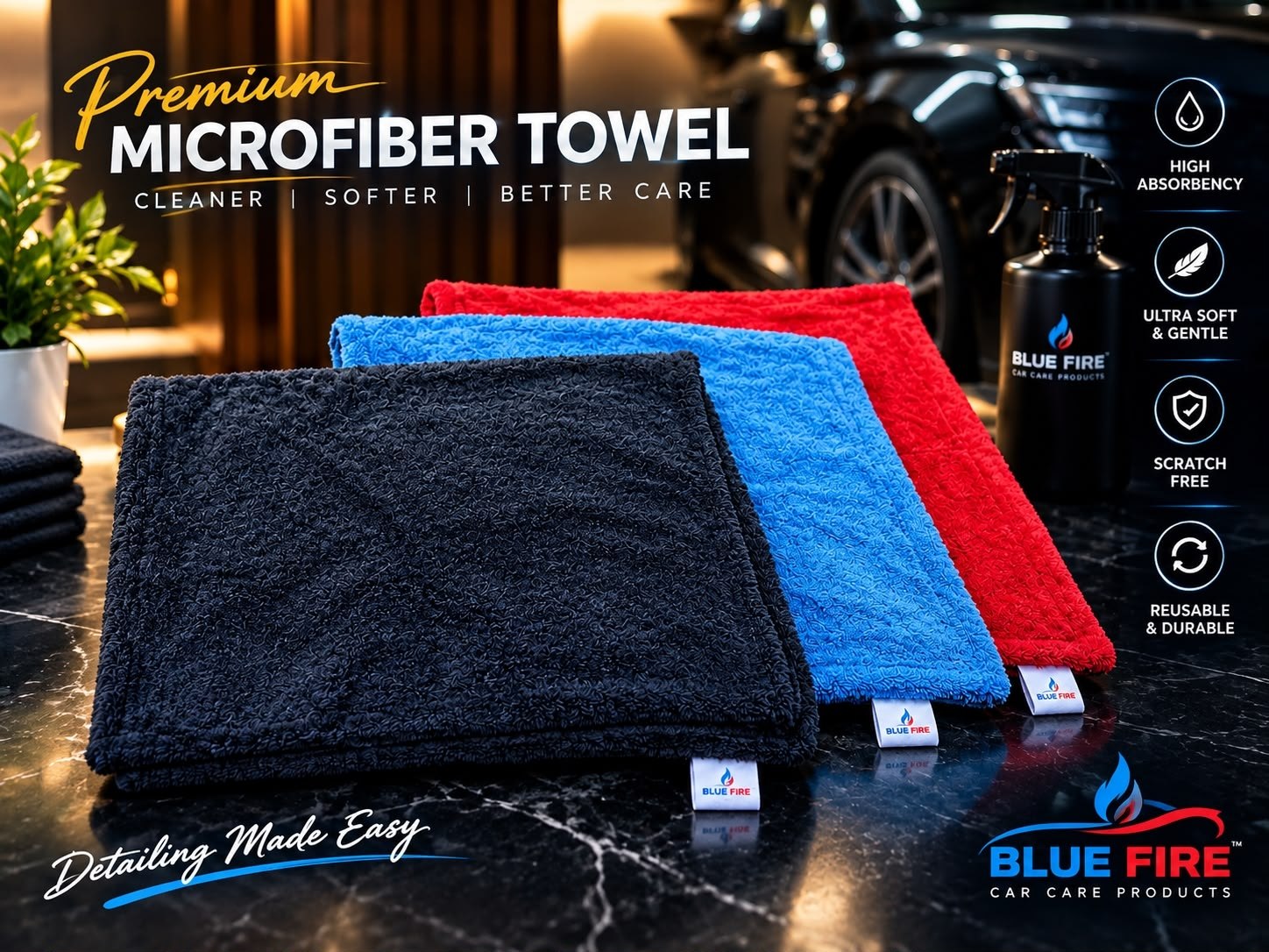 حوله خشک کن میکروفایبر  مدل : microfiber towel Blue Fire اندازه 60 در 90 سانت