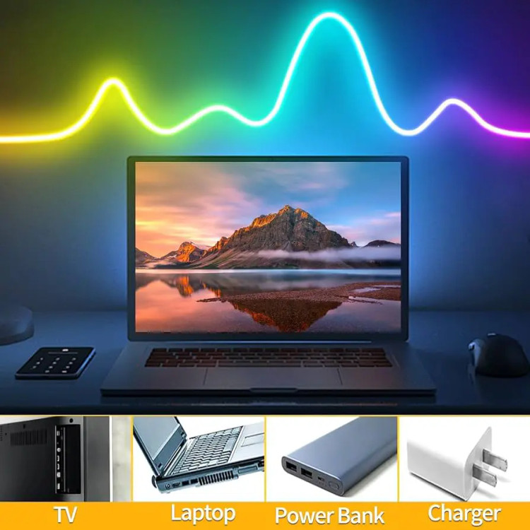 ریسه نئون فلکسی RGB-IC برنامهپذیر 5 متری رونده و حساس به صدا